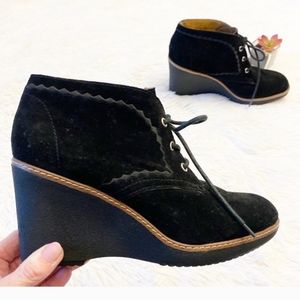 NATURALIZER No.5 Comfort Kaitlyn Black genuine suede wedge ankle booties women 6